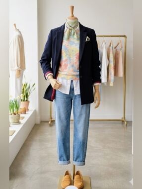 Jigsaw Navy Blue Wool Blend Women's Blazer with Burgundy Lining